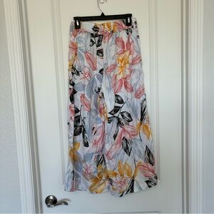 C&C California Wide Leg 100% Linen Pants Floral Design Women’s Size Small